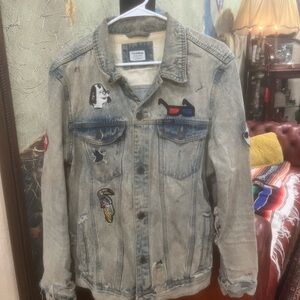 Palladium Distressed Denim Jacket with custom patches. European size XL